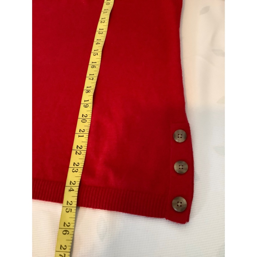 Talbots Petite Red V-Neck Sweater Button Side Detail Cotton Blend Size MP - Picture 12 of 13